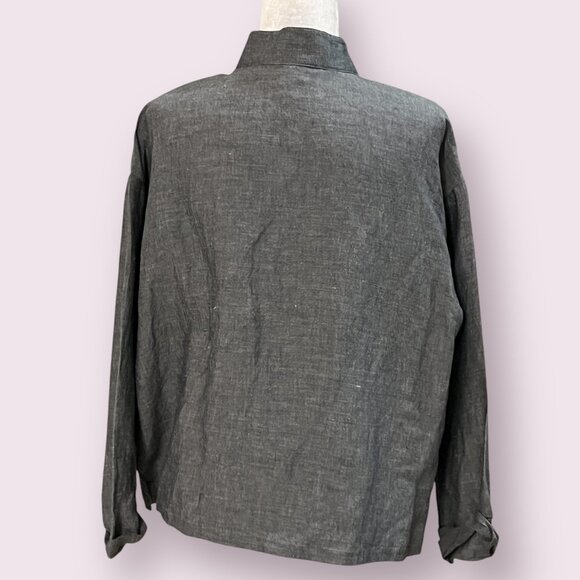 Eileen Fisher M Gray Button Front Shirt Jacket Linen Rayon Blend USA Long Sleeve - Picture 2 of 9